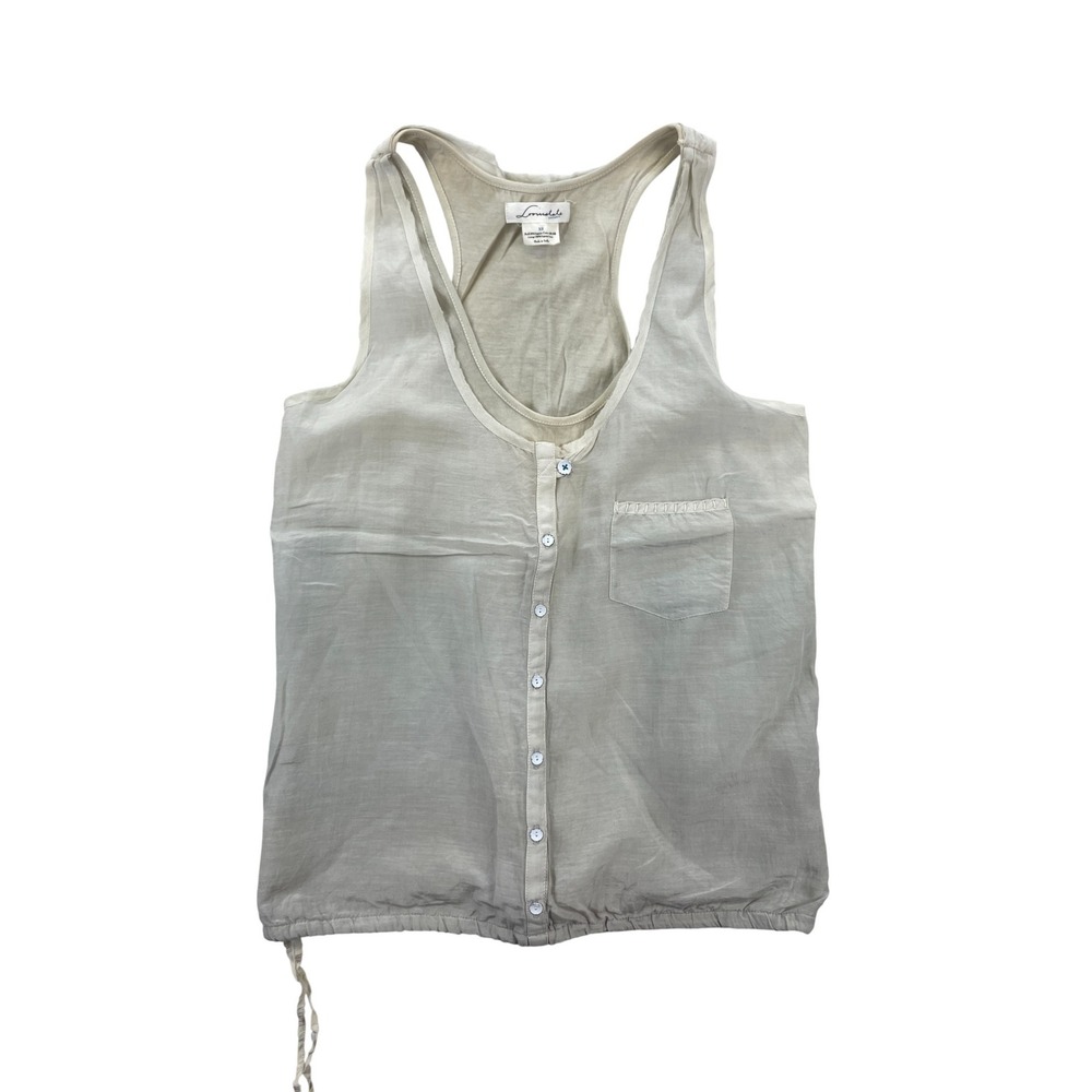 Loomstate Organic Tank Top Women's XS‎ Beige Button Down Sleeveless Drawstring